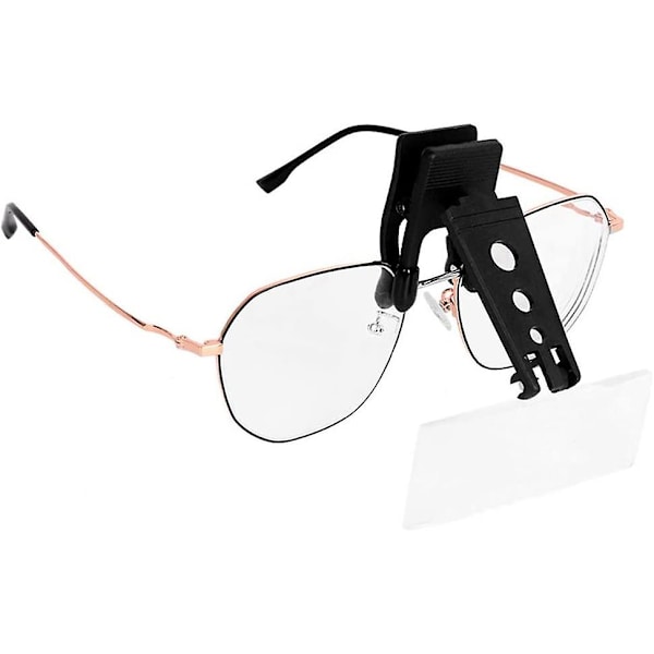 Clip-on-lupp för glasögon med 3 utbytbara linser, Clip-on och fäll upp handsfree 1,5X 2,5X 3,5X för läsning, handarbete, hobby, karta