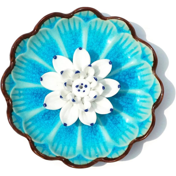 Røgelsespindeholder - Dekorativ blomsterformet røgelsesbrænder i porcelæn - Askebakke til keramiske røgelseskegler