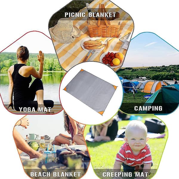 Sammenleggbart strandteppe piknikteppe, vanntett sandtett for camping