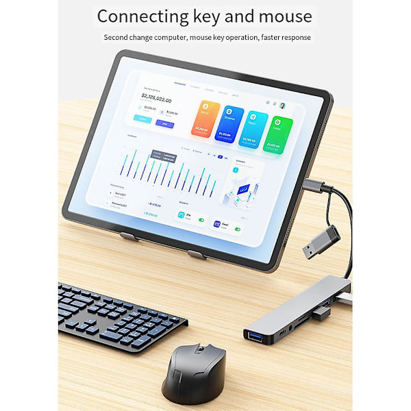 USB-dockningsstation, 8-i-1-hub, med PD100W, SD/TF, Audio 3.5, 4 USB-portar, för bärbara datorer, T