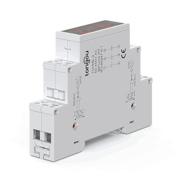 80~500V Kolmivaiheinen 35mm DIN-kiskoasennusjännitemittari Modulaarinen Volttimittari Mittari 3 LED-digitaalinen näyttö