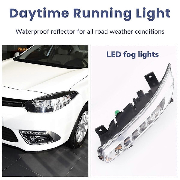 1 Par Bil LED DRL Dimljus för Renault Fluence 2014+ Automatisk Körlampa Varselljus Stötfångare