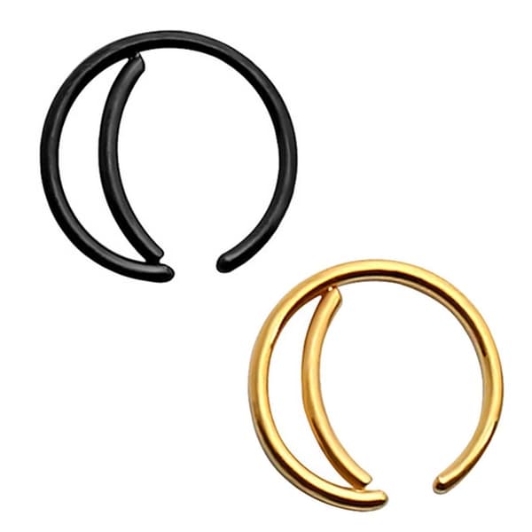 2-pak dobbelt falsk piercing næsering septum sort guld