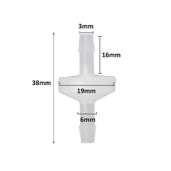 8 stk. 1/4 tommer Kontrolventil 6mm PVDF Envejsventil Inline Kontrolventil