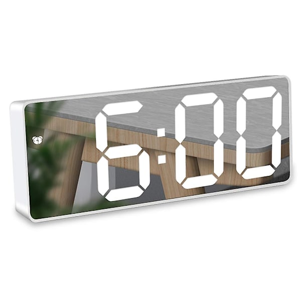 Spegelväckarklocka, digital väckarklocka med 6,5\" LED-datum/temperaturdisplay, justerbar ljusstyrka Snooze-väckarklocka för resor/sovrum/kontor/Kit