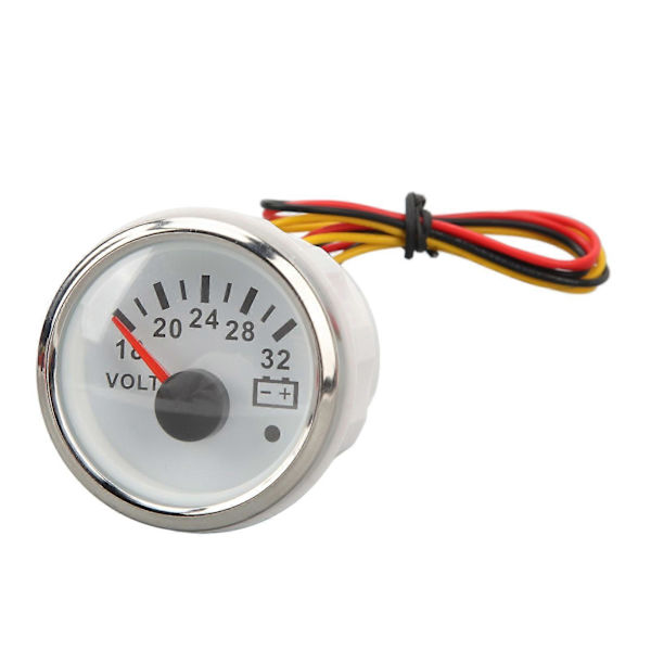 52mm Voltmeter Måler 18V?32V Hvid Skive Sølvramme Universal Elektrisk Pointer Spændingsmåler til RV Båd DC9?32V