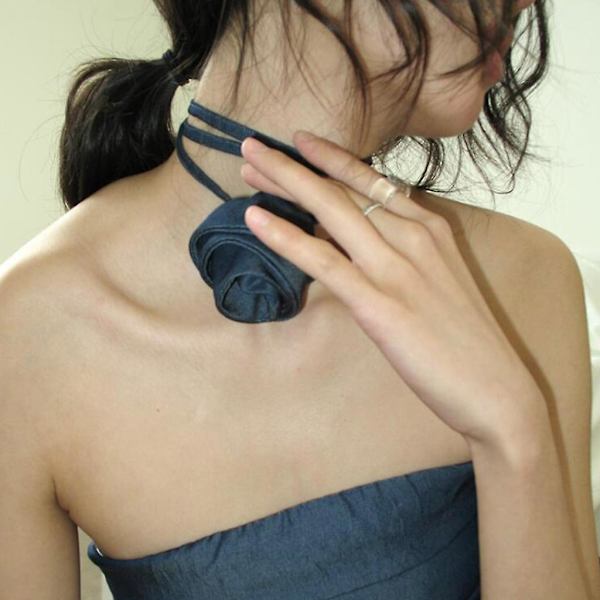 Fashion Denim Halsband Chokers För Kvinnor Halsband Krage Blomma Ros Sommar