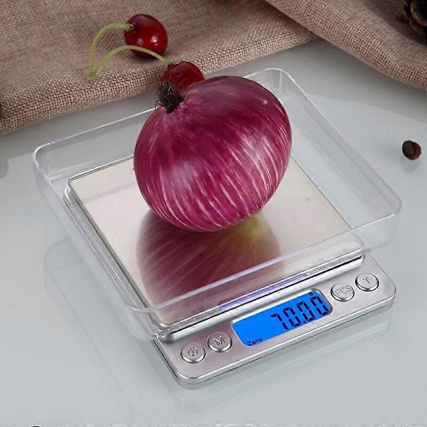 Presisjonsvekt, 500g/0.01g, 0.01g Presisjonsvekt, Kjøkkenvekt med Tara- og Tellingsfunksjon, Bakgrunnsbelyst LCD-skjerm (Sølv)