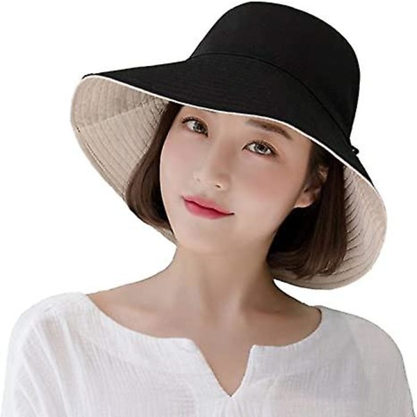 Hatt Dam Sommar Vikbar Floppy Solhatt Anti Uv Bomull Sommarsemester Trädgårdssolhatt För Kvinnor Upf Uv (svart)