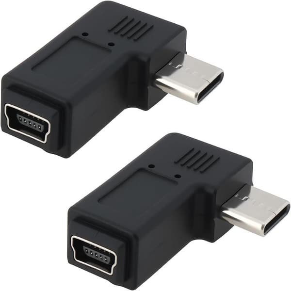 2x Type-C han til Mini USB hun adapterkonverter til opladning og dataoverførsel i trange rum