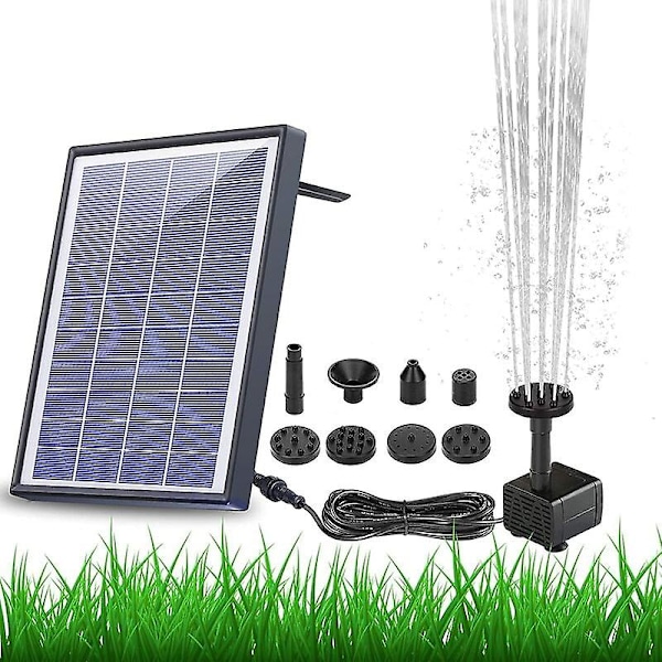 6,5W Solcellsdriven Fontänpump med Inbyggt 1500mAh Batteri, Flytande Solcellsfontän Vattenpump med 6 Munstycken, för Fågelbad, Akvarium, Damm eller Trädgårdsdekoration