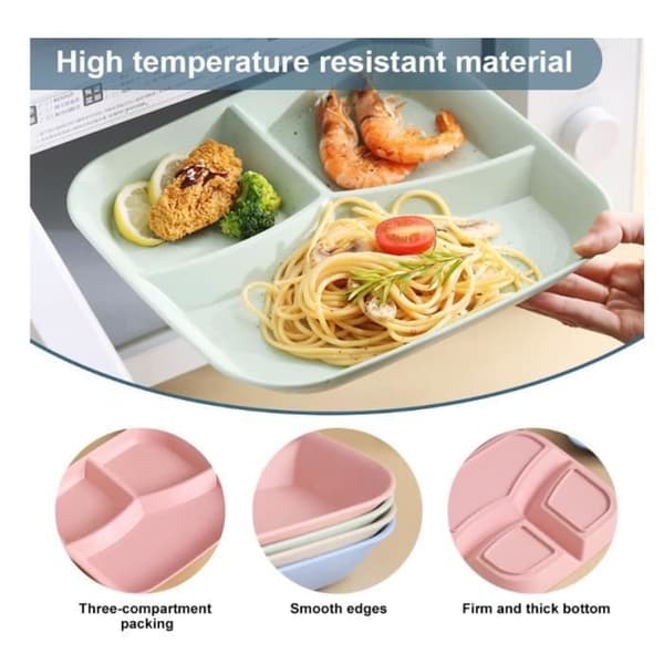 Divided Plates Set - 4 Pieces - PP Plastic - Reusable - Dishwasher Safe - Adult Size