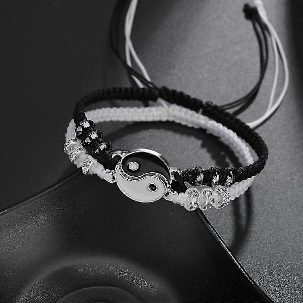 2 st matchande Yin Yang justerbar sladd armband för vänskap