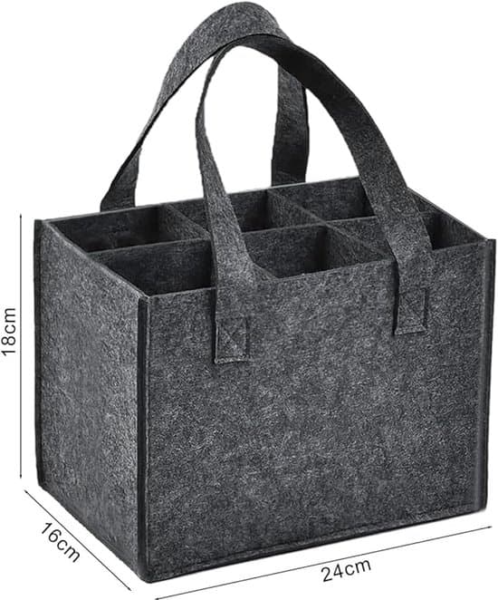 Felt Wine Bag - 1 Piece with Handle and Removable Divider - Grey