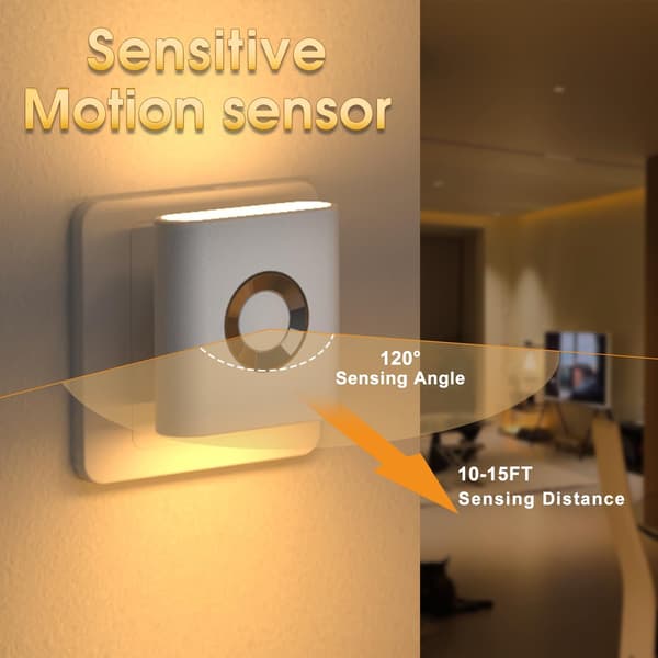 Retractable LED Backlit Night Light with Motion Sensor and Dusk Sensor, Warm White Night Light, for Bathroom, Bedroom, Hallways and...