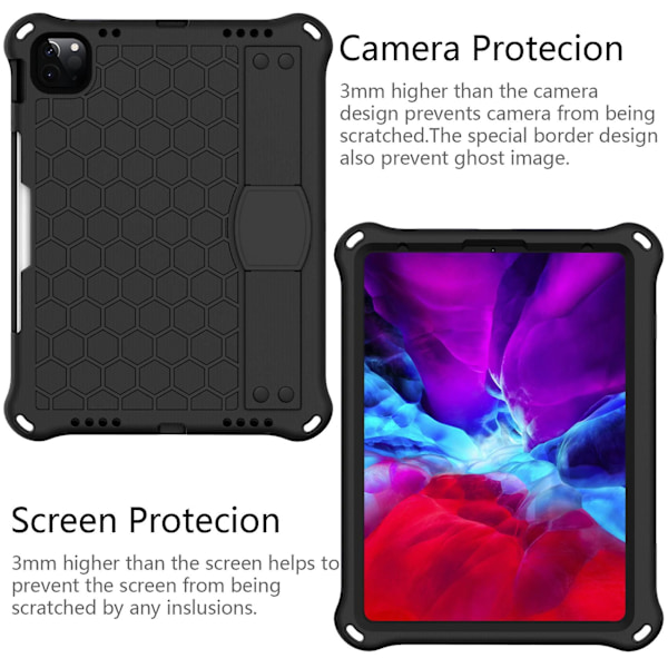 Fodral för Air 4 10.9 2020 Pro 11 tum 2018 & 2020 Anti-Fall Skyddande Fodral med Tablet Stativ (Svart)