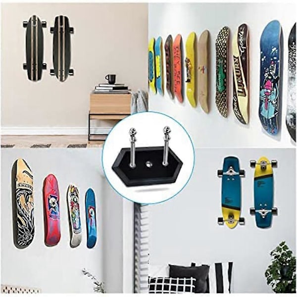 3-pack väggmonterade skateboardhållare, skateboardhängare, kompatibel med skateboarddäck, display och förvaring