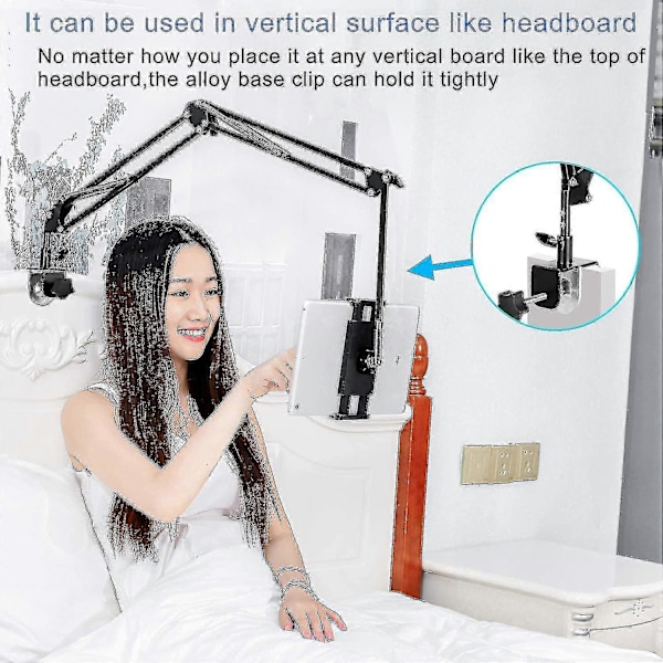 Nettbrettholder for seng, justerbar og sammenleggbar med 360 graders rotasjon for iPhone, iPad, mobiltelefon, nettbrett, Kindle Fire eller andre enheter 1,85\"-12,8\"