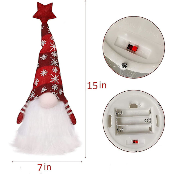 2-pack 11 tum Ljusa Jultomtar, Batteridrivna Ljusa Tomte Leksaker, Vinterborddekoration, 15 tum