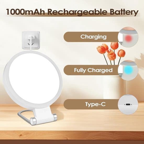 Mirror - 10x Magnifying Mirror - Double-Sided Makeup Mirror with Light - Adjustable Brightness - Rechargeable Foldable LED Table Mirror