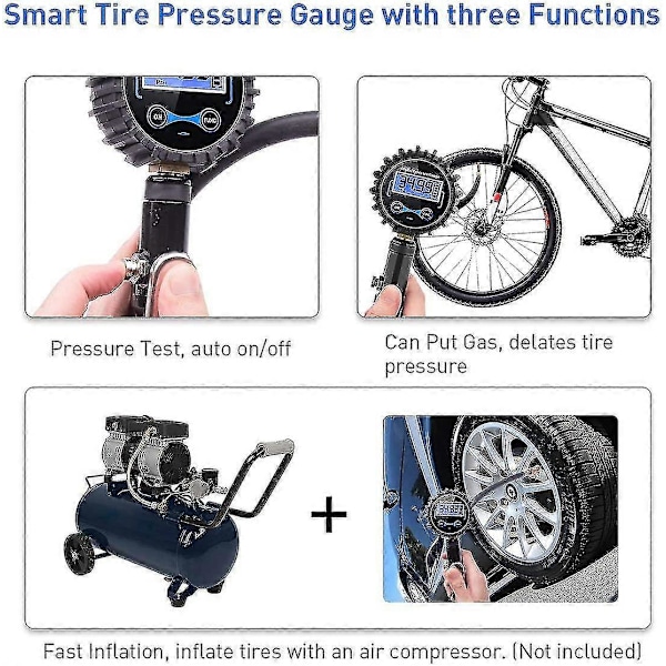 Digital Däcktrycksmätare 250 Psi, Högprecisions Digital Däcktrycksmätare Med Uppblåsningsvapen