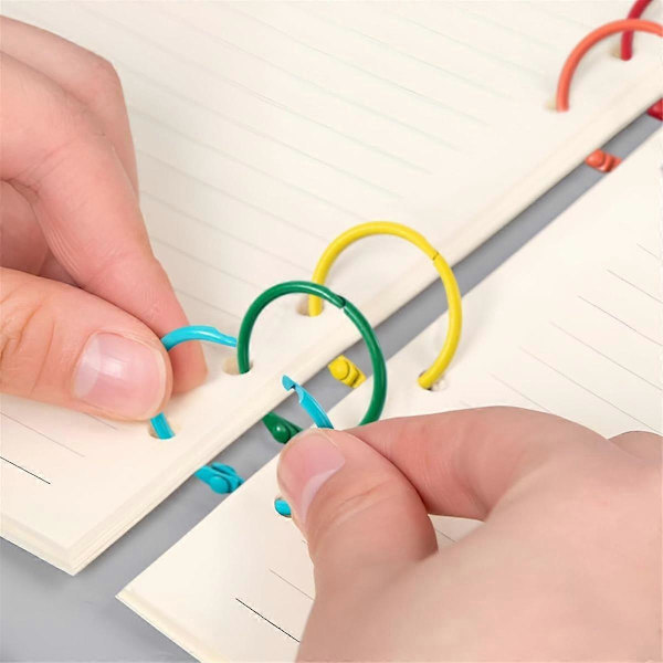 Farverige ringbindsringe 3 cm - 100 stk. bogpapirringe ringbindsclips til indekskort, metalringe til skole, hjem
