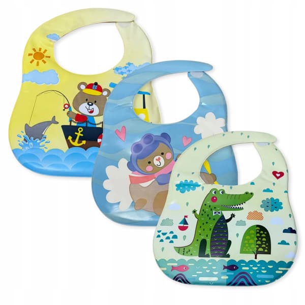 3-pack Waterproof Bibs for Boys with Velcro Pocket BPA-Free Pattern