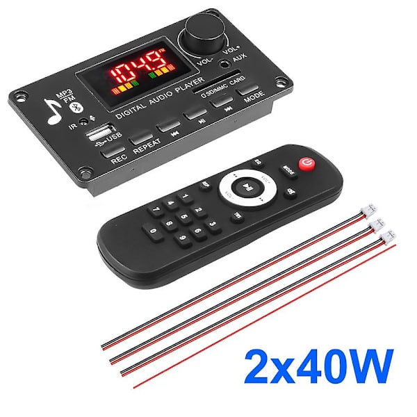 Kebidu 2*40W Förstärkare Dekoderkort 7-26V Färgskärm Bluetooth 5.0 FM AUX Radio Ljudmodul Bilmusikspelare Stöd för inspelning Handsfree USB TF