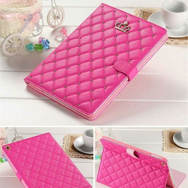 iPad 10.2 2021/2020/2019 9:e/8:e/7:e Fodral, Crown Design Bling Diamant Söt Elegant PU Läder Smart Auto Sleep/Wake Stativ Stötskyddande Fodral för Appl