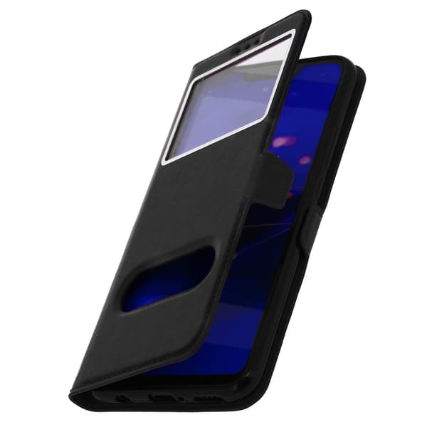 Huawei Mate 20 lite Cover Dobbelt Vindue Video Stand Sort