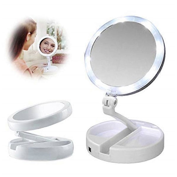 Makeup Spejl med Lys, Dobbeltsidet 1X/10X Forstørrelsesspejl, Genopladeligt LED Spejl Justerbart 1 stk