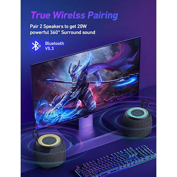 Bluetooth Højttaler Mini Bærbar Trådløs Udendørs Højttaler Med RGB Lys 360 Surround Stereo Bas Bluetooth V5.3