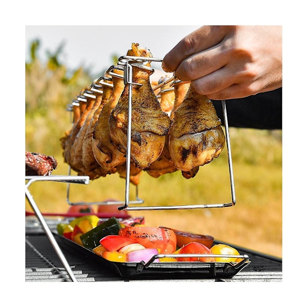 Grillställ för kycklingben och vingar, hopfällbart grillställ, ugn, stekställ, BBQ-ställ, hållare för kycklingklubbor
