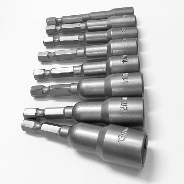 8 stk 1/4 tomme Hex Magnetisk Muttertrekker Sett Metrisk Slagbor Bits 6 til 13mm Adapter