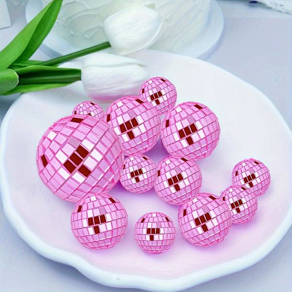 12 stk Rosa Diskokule Kakepynt, Reflekterende Speilkule Kakepynt, Passer for 70- og 80-talls Diskotemafestpynt, Bursdag Bachelorfest