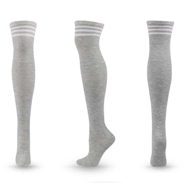 Striped Knee Socks Grey White Stripes – High Socks