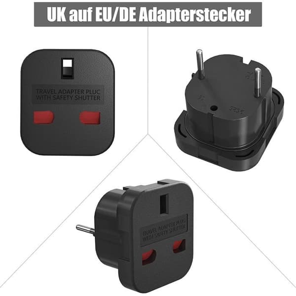 Reseadapter - Storbritannien Typ G till EU Typ C - 2-pack - Svart - Kompakt, CE-certifierad