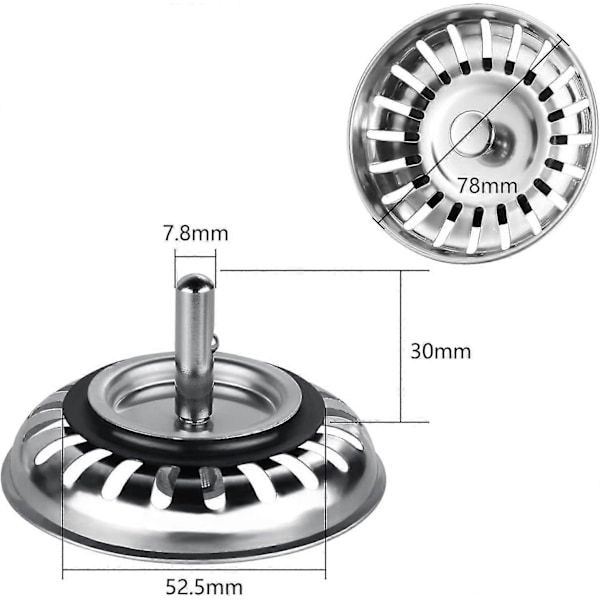 78mm Universal Køkkenvaskprop Rustfrit Stål Vaskfilter