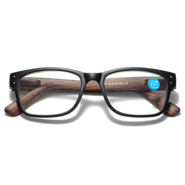Rectangular Reading Glasses with Wood Design and Blue Light Protection [Choose Strength] Brown