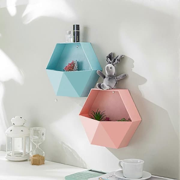 Hexagonformad vägg hylla för geometrisk förvaring och flytande display