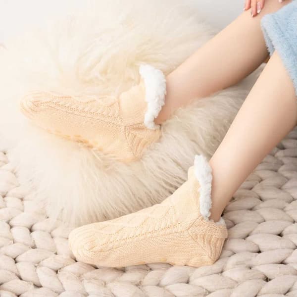 Hjemmesko-sokker – Bløde, varme, forede hjemmesko, vælg størrelse, beige