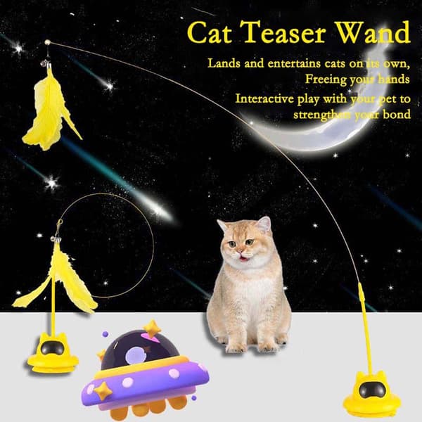 UFO Suction Cup Feather Cat Teaser - Interactive Cat Toy for Self-Play Blue
