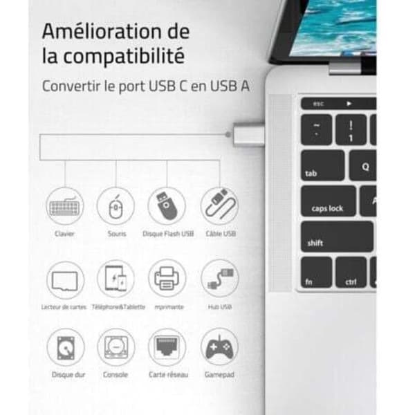 Sølv USB-C til USB-adapter, 2-pak, USB-C han til USB 3 hun, adapter kompatibel med MacBook Pro/Air 2021, iMac, iPad Mini 6/Pro