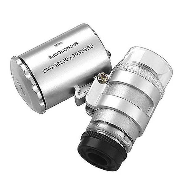 Bærbar Mini Lomme 60X Mikroskop Håndholdt Forstørrelsesglas Lupe UV Lys Valutadetektor Juveler Forstørrelsesglas