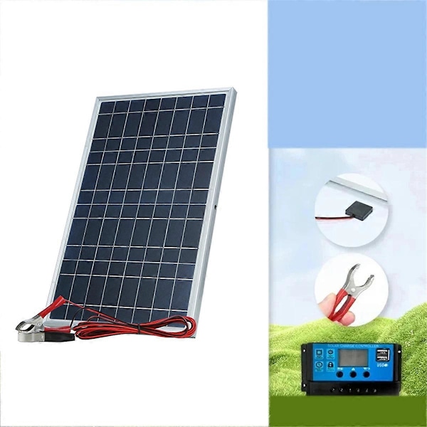 12V Solpanel Kit Komplett 30W Kraft Portabel Utomhus Uppladdningsbar Solcell Generator för Hem