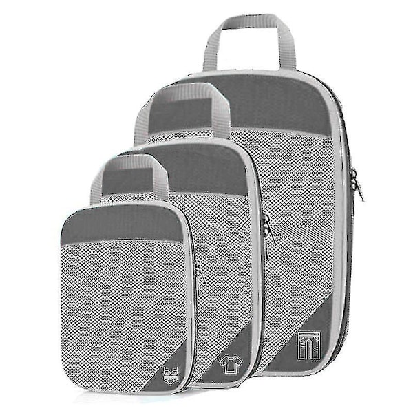 Komprimerade packningskuber för resor, 3 stycken expanderbara bagageförvaringsväskor komprimerade kuber för packning mesh topp och hållbar dragkedja (grå)