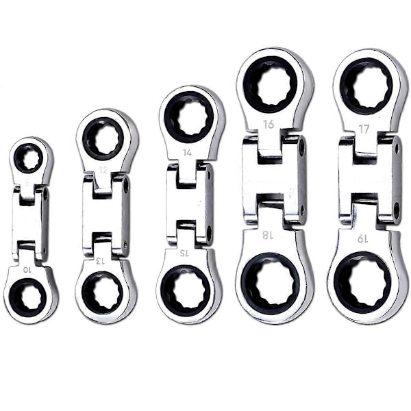 5-delars Flex-Head Stubby Spärrkombinationsnyckelsats, Mini-nyckelsats, Dubbel Ringände Flex-Hea
