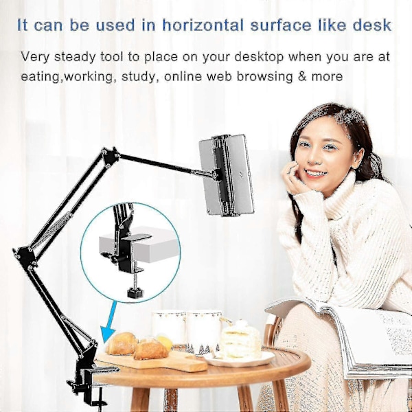 Nettbrettholder for seng, justerbar og sammenleggbar med 360 graders rotasjon for iPhone, iPad, mobiltelefon, nettbrett, Kindle Fire eller andre enheter 1,85\"-12,8\"