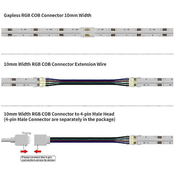 10 mm koblinger for COB RGB LED-striper 4-pin, dobbelt endeforlengelseskoblinger til 4-pinsplugg 5.