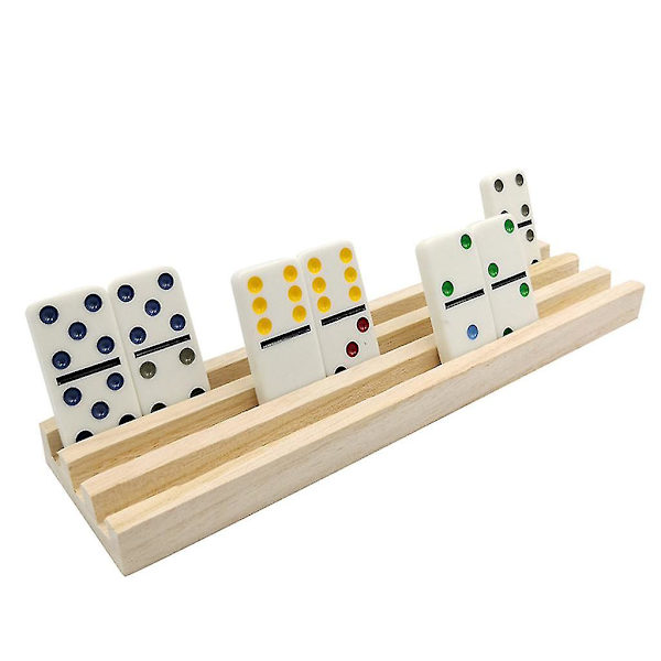 Träsats med 4 dominobrickor, dominohållare i trä, dominohållare för domino